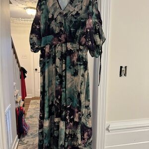 SHEIN Elegant Floral Maxi Dress in Green and Purple